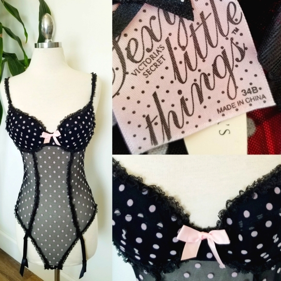 Victoria's Secret Other - Victoria's Secret Vintage Sexy Little Things Polka Dot Ruffle Mesh Lingerie NWT